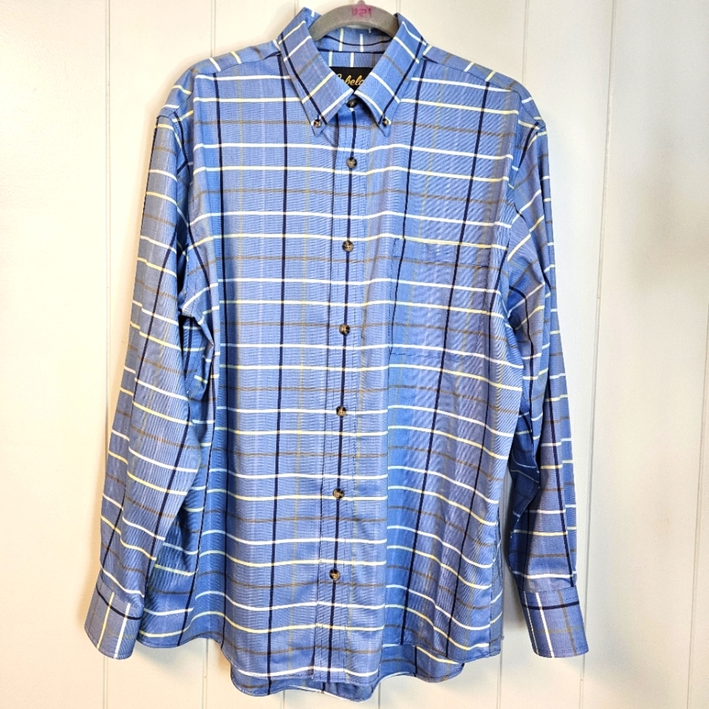 Cabelas‎ Men's Large Long Sleeve Shirt Button up Blue Plaid